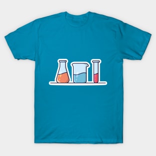 Beaker Glasses Set with Chemical Liquid Sticker vector illustration. Medical laboratory objects icon concept. Equipment for chemical test collection sticker vector design. T-Shirt